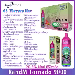 100% Original RandM Tornado 9000 Puff Disposble Vape 43 Sabores 18ml Pod pré-cheio E Cigarro 600mAh Bateria Rearcheable Puffs 9 kit