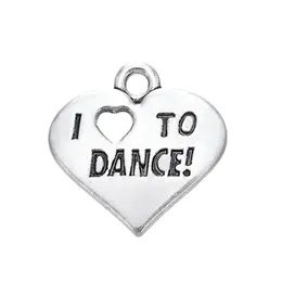 New Fashion Easy to diy 20Pcs Engraved Letter I Love To Dance Heart Charm Jewelry jewelry making fit for necklace or227j