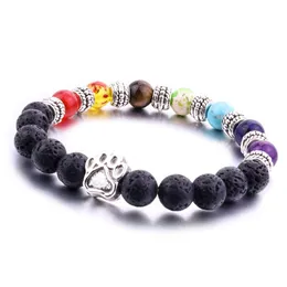 Frisado 8mm lava pedra cão pata 7 chakra grânulos pulseira diy aromaterapia difusor de óleo essencial gota entrega jóias pulseiras dhgcf