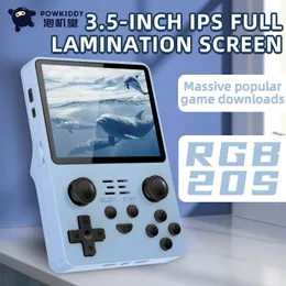 Portable Game Players Powkiddy Rgb20S Retro Console Open Source System 3.5-Inch IPS Screen Handheld Video With 15000 16gb+128gb PSP FC Nostalgia games