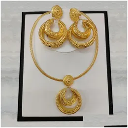 Earrings & Necklace Earrings Necklace African Jewelry Set Fashion Dubai Wedding Pendant For Bridal Design Gold Plated Nigerian Accesso Dhv0M