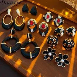 Stud Draweye Black Glaze Earrings for Women Medieval Style Vintage Geometric Elegant Party Jewelry Simple Arets de Mujer 231205