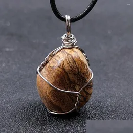 Anhänger-Halsketten Anhänger-Halsketten 3 Teile/los Naturstein Irregarly Sliver Wire Wrapped Ding Tiger Eye Längliche Charm-Halskette mit Dh8Cb