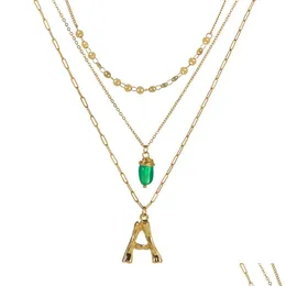 Pendant Necklaces 26 Letters Necklace Women Fashion Green Natural Stone Pendant Mtilayer Necklaces Drop Delivery Jewelry Necklaces Pen Dhk34