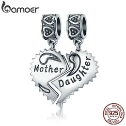 Bamoer 100％925 Sterling Silver Mother and Daughter Love Forever Pendant Charms Fit Bracelets Necklace Jewelry Making SCC427 CJ191256X