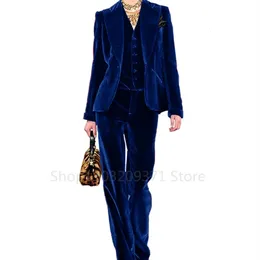 Kvinnors tvåstycken Pants plusstorlek Velvet 3 Office Lady Business Set Set Lapel Wedding Tuxedos for Women Evening Party 231204