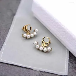 S925 Sterling Silver Earrings Pearl مع Box 18K Gold Gold Luxury Designer Jewelry in Vintage Brass for Engagement Anniversary Gift Party