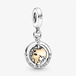 100% 925 prata esterlina coração girando mundo balançar encantos caber original europeu charme pulseira moda feminina jóias de casamento acc2835