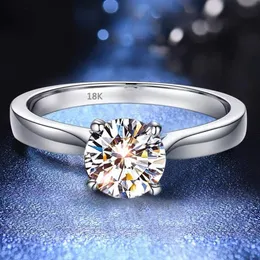 Com certificado anel original 18k ouro branco cor redonda solitaire 2 0ct zircão cúbico casamento banda feminina prata esterlina ring311y
