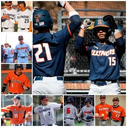 Custom Illinois Fighting Illini honkbalshirt 12 PAYTON HUTCHINGS 13 CAL HEJZA 14 GAVIN BENNETT 15 JULIUS SANCHEZ 16 JAKE SWARTZ 17 CAMDEN JANIK 18 BRADY BANKER