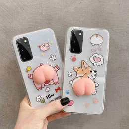 Butt Squishy Fidget Toy Cute Phone Case For Samsung Galaxy S9 S10 S20 Plus S21 A50 A51 A71 A11 A21S A12 A32 A52 A72 Soft Cover H1112