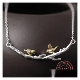 قلادة قلادة قلادة قلادة Amxiu 925 Sterling Sier Double Birds Necklace Handmade Toins tones for Women Girls Acce dhwoi