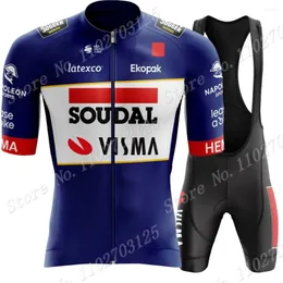 Racing Sets Soudal Visma 2024 Team Cycling Jersey Set Short Sleeve Blue Clothing Bike Shirts Suit Bicycle Bib Shorts MTB Wear Maillot
