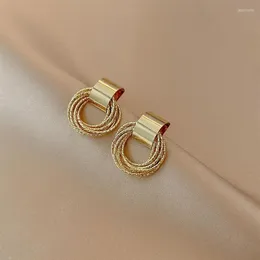 Stud Earrings Women's Simple Gold Color Vintage Small Circle Tassel Piercing For Woman Unusual Korean Charm Ear Jewelry2552