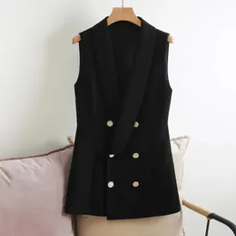 Kadın Yelekler #5117 Bahar Sonbahar Siyah Blazer Yelek Doubel Bravatalı Yelek Outewear Sleeless Ceket İnce Fit Office Ceket Kadınlar 231204