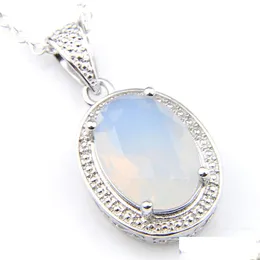 Pendant Necklaces Wholesale 12 Pcs /Lot Vintage Oval Unique Moonstone Crystal Gems 925 Sier Usa Israel Wedding Engagement Pendants Wed Dhcgb