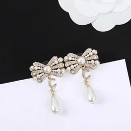2022 Top quality Charm drop earring with diamond and nature shell beads knot shape for women wedding jewelry gift have box PS78003170