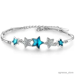 Corrente Hot 925 Sterling Plata Azul Pentagonal Estrela Eterna Pulseira Para Mulheres Handmade FemaleStackable Zircon Cristal Jóias Bijoux R231205