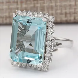 Cluster-Ringe Natürlicher Aquamarin-Edelstein Bizuteria S925 Sterling Silber Ring für Frauen Feiner 925-Schmuck Quadratische unsichtbare Fassung262D