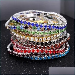 Charm Bracelets Pretty Rows Crystal Rhinestone Bracelet Bangle Bling Wristband Women Beautif Jewelry Fashion Wedding Bridal Drop Deli Dhld9