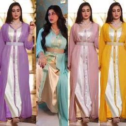Ethnische Kleidung Lose Abaya Frau Dubai Luxus Abendkleider 2 Stück Muslimische Sets Kleidung Lange Robe Türkei Kaftan Marocain Gelb Rosa