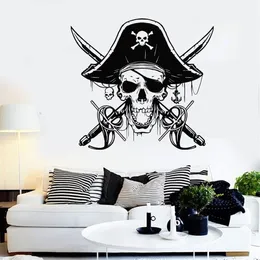 Pirate Sabres Skull Captain Sea Wall Sticker Nautische Home Decor voor kinderkamer Vinyl Decal Badkamer Wallpaper Slaapkamer Muurschildering 3148 2270f