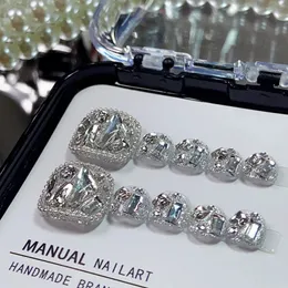Falska naglar handgjorda silverkedja diamantfot manikyr slit nagel falsk lapp färdig bit kan tas bort och återanvändas 231205