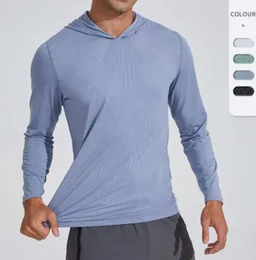 LU LU L Sudadera con capucha Camisa de secado rápido con manga larga Entrenamiento para correr Camisetas Compresión transpirable Montar Ropa de marca de moda