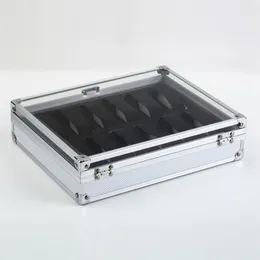 Whole-Professional 12 Grid Slots Jewelry Watches Display Storage Square Box Case Aluminium Suede Inside Container New Sell3016