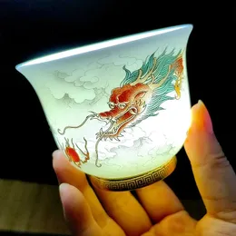 ティーカップ中国のセラミックヴィンテージ美しい磁器Jingdezhen美学Teeware Teware Kung Fu Tea Cup for Oolong Tieguanyinセレモニー231204