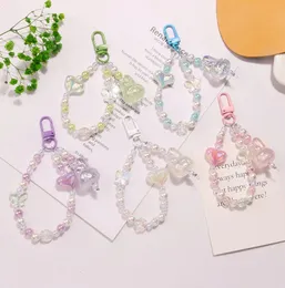 Keychains Lanyards Bead Keychain Söt glitter kärlek Rose Farterfly Rabbit Doll Nyckelkedja DIY Dekoration Korean Fashion Jewelry 231204