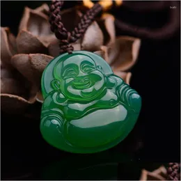 Naszyjniki wisiorek Naszyjniki joursneige zielony kolor chalcedony śmiech Buddha Lucky Fine Naszyjnik Drop dostawa Jewelr Dht31