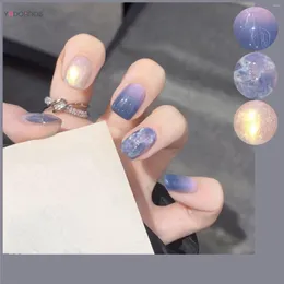 False Nails Y2k Style Fake Moonlight Staining Gradient Blue Color Press On Full Cover Safe Material For Women Girls