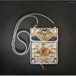 ジュエリーポーチハンフハンドバッグ二重刺繍バッグ財布レトロ中国スタイルの妖精真珠チェーンスクエアデイリーバージョン228C