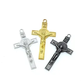 20 Pz Cattolicesimo Benedetto Medaglia Croce Charms Crocifisso Ciondolo Fatto a mano Argento Antico Oro Nero Pendenti Risultati Dei Gioielli Compon261K