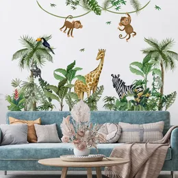 Wystrój ścian duży rozmiar zwierząt z dżungli PLAM Wystrój ściany naklejka do pokoju dla dzieci sypialnia samoprzylepna tapeta Mural Giraft Zebra Monkey Dekal 231204