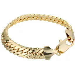 Armband für Herren und Damen, solide Handgelenkkette, 18 Karat Gelbgold gefüllt, Fischgrätenmuster-Armband, 23 cm lang, klassischer Stil, Geschenk202K