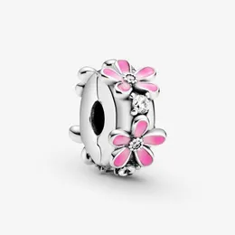 New Arrival 100% 925 Sterling Silver Pink Daisy Flower Clip Charm Fit Original European Charm Bracelet Fashion Jewelry Accessories2810