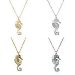 2020 Ny ankomst Lucky Necklace CZ Stone Colorful Seahorse Pendant Halsband för kvinnor Män släpper gåva smycken193h