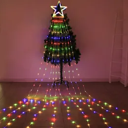 Decorações de Natal LED estrela de cinco pontas cachoeira fluindo luz de água string dia pendurado luz de árvore ao ar livre pátio decoração luz 231205