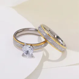 Anéis de casamento 4mm casal amante noivado para mulheres homens anel de aço inoxidável com zircão estilo coreano jóias wc033 231205