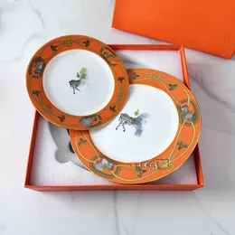 Designer Dishes Orange Pferdemuster Zweiteiliger Teller Keramik Western Home Teller Steak Dessert Obstteller mit Box