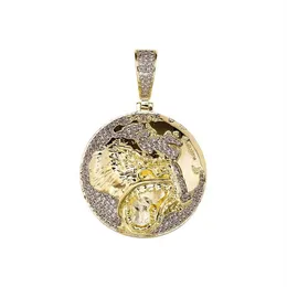 Pendant Necklaces Hip Hop CZ Stone Paved Bling Iced Out Gold Color Gorilla Pattern Earth Pendants For Men Rapper Jewelry GiftPenda207N