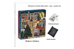 Galison Winter Lights Puzzle 500 Pieces Gold Foil Paper Christmas Street Gift Decompression Education Toys