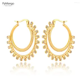 Hoop Earrings FlyMango Stainless Steel 40mm Circle Fashion For Women CZ Crystal Charm Statement Stylish Golden Jewelry FE23102