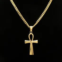 Gyptian Ankh Key Charm Hip Hop Cross Gold Silver Plated Pendant Halsband för män av högsta kvalitet Fashion Party Jewellry Gift300g