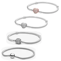 Bracciale in argento 925 con ciondolo di design per gioielli da donna, regalo di fidanzamento, diamante rosa di alta qualità intarsiato, catena in osso di serpente, adatto ai braccialetti base Pandoras con scatola