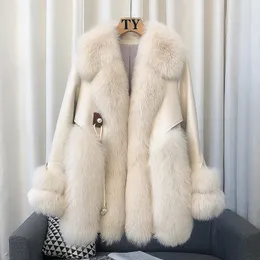 Women's Fur Faux Fur Maylofuer 100% real fur coat genuine sheepskin leather jacket imported material big collar with natural fur cuffs 231117