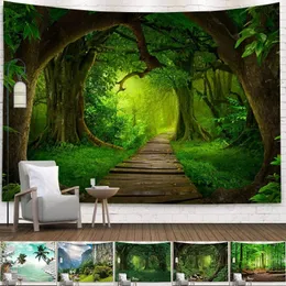 Tapisserier Heminredning Tapestry Vackert landskap Solljus genom Forest Wall Soffa Bedroom Dorm 231205