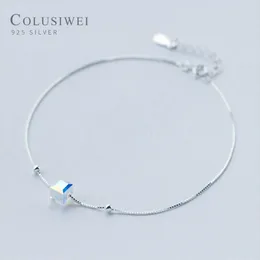 Colusiwei Genuine 925 Sterling Crystal Cube Silver Anklet for Women Charm Bracelet of Leg Ankle Foot Accessories Fashion270I